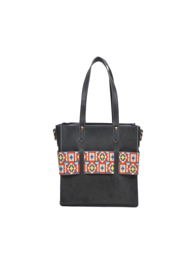 JAV GEOMETRIC BLACK COLOR LEATHERETTE TOTE BAG - Image 4