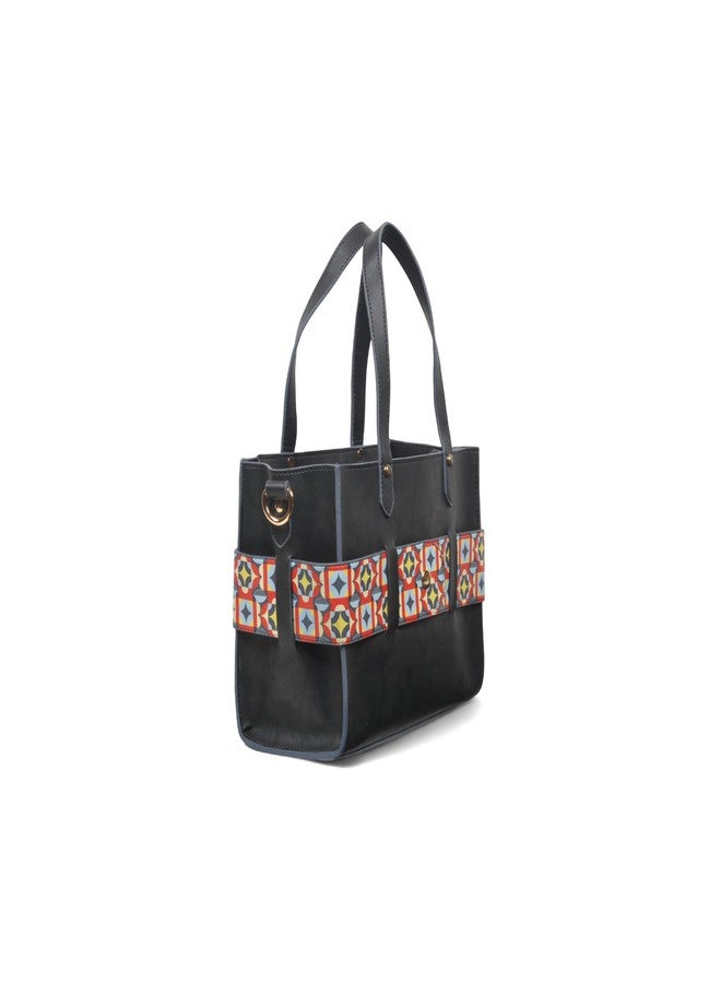 JAV GEOMETRIC BLACK COLOR LEATHERETTE TOTE BAG - Image 5