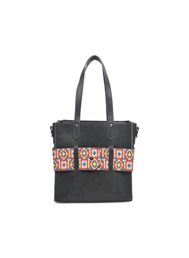 JAV GEOMETRIC BLACK COLOR LEATHERETTE TOTE BAG - Image 3