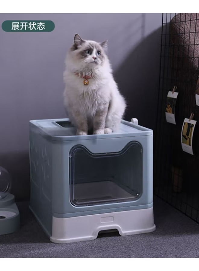 Two-Way Foldable Drawer Type Cat Litter Box Blue 51x41x38cm - Image 2