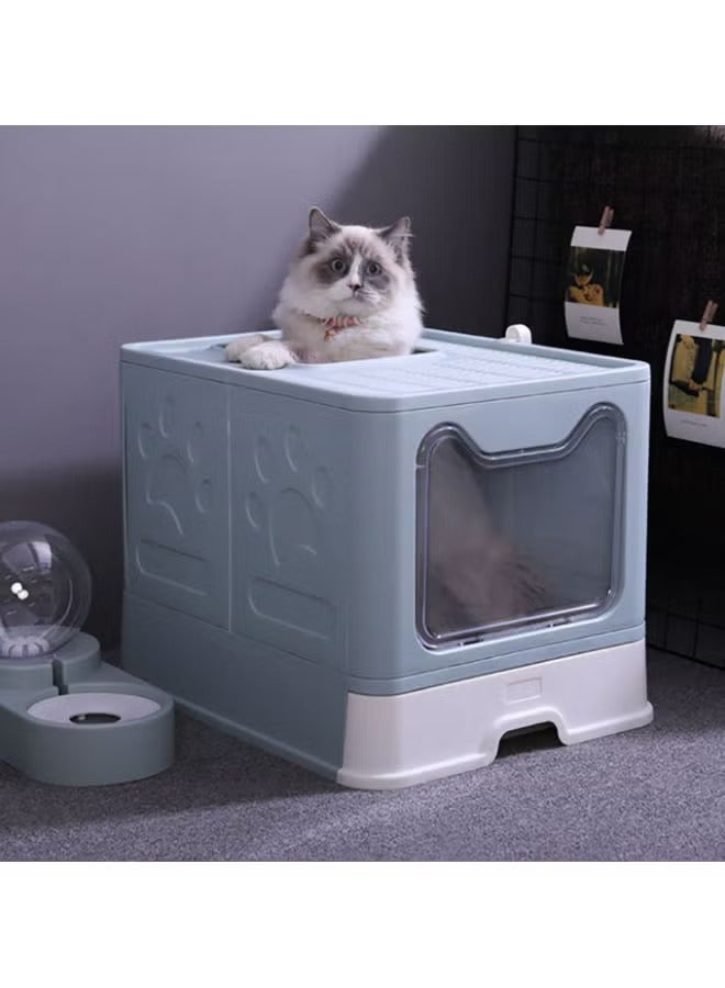 Two-Way Foldable Drawer Type Cat Litter Box Blue 51x41x38cm - Image 3