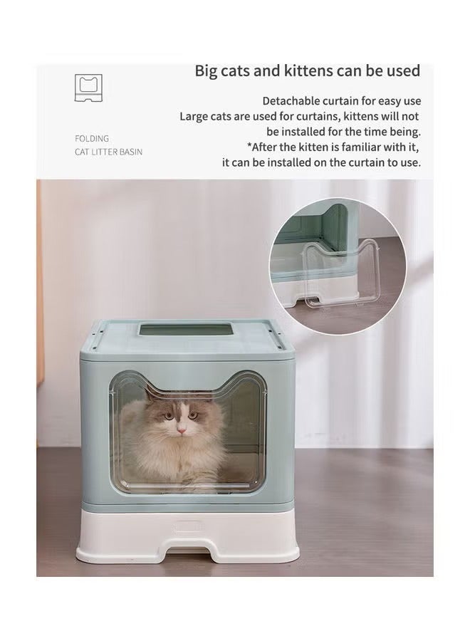 Two-Way Foldable Drawer Type Cat Litter Box Blue 51x41x38cm - Image 4