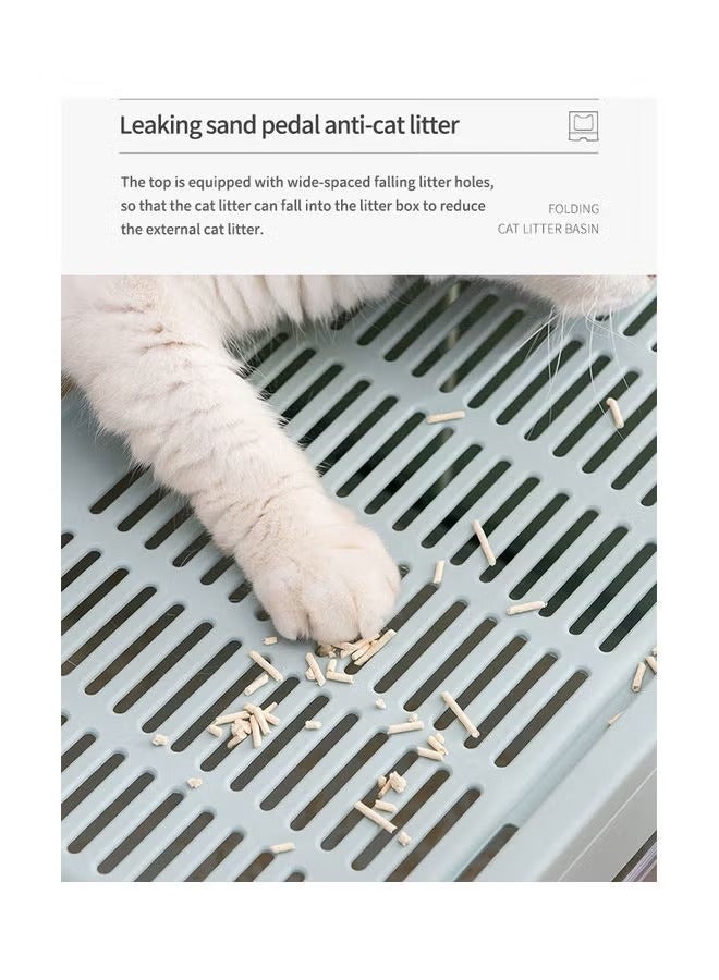 Two-Way Foldable Drawer Type Cat Litter Box Blue 51x41x38cm - Image 5