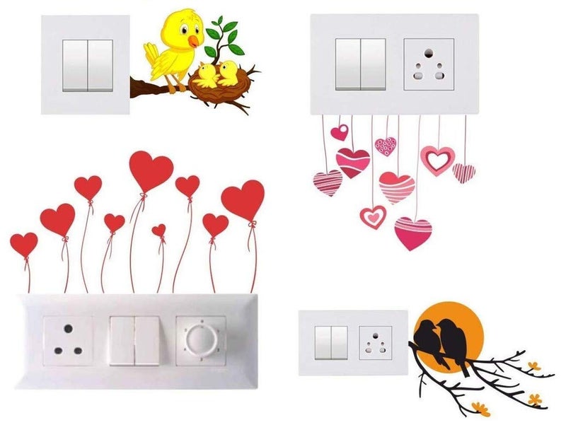 Techgifti ملصق لوحة مفاتيح ™ قلب وطيور، ملصق حائط، غرفة أطفال، فن حائط، ملصق ثلاجة عبوة من 4 - Image 1