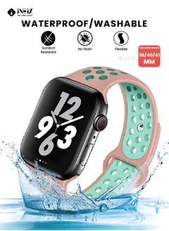 INEIX Soft Silicone Sport Nike Edition Replacement Strap For Apple Watch 38/40/41 mm - Pink/Green  - Image 5