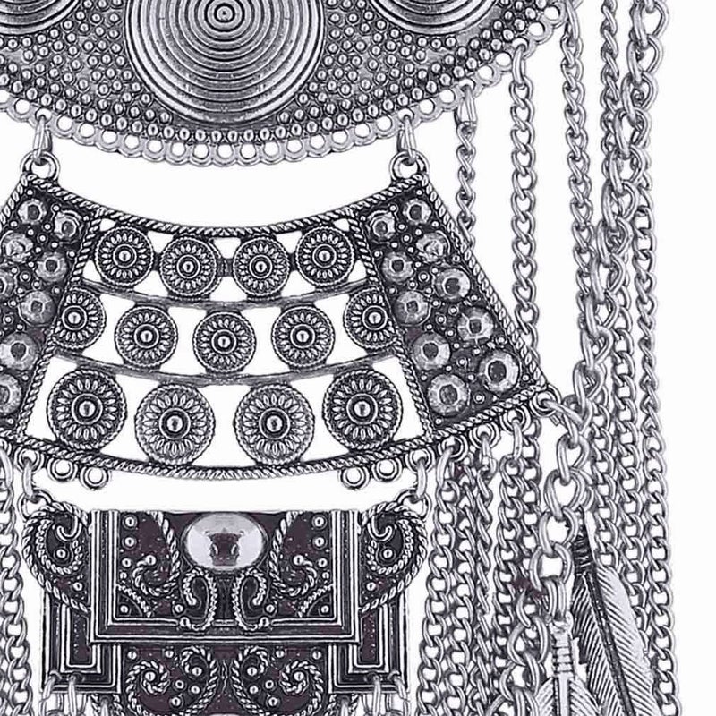 CCBFY Long Tassel Chunky Boho Coin Statement Necklace For Women Silver (Style 3#) - Image 3