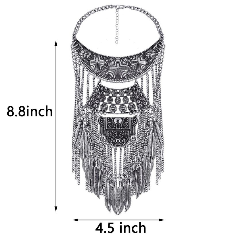 CCBFY Long Tassel Chunky Boho Coin Statement Necklace For Women Silver (Style 3#) - Image 5