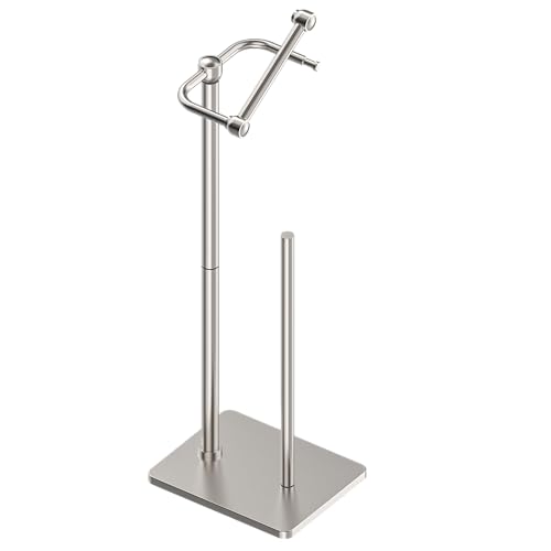 RUACQ Toilet Paper Holder Stand Bathroom Toilet Paper roll Holder Free Standing with Storage for 4 Rolls Post Pivoting Design Stable Weighted Base SUS304 Stainless Steel Brushed Nickel - Image 1