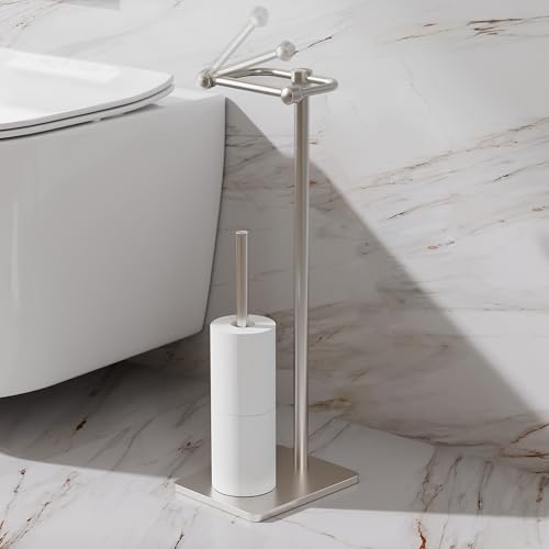 RUACQ Toilet Paper Holder Stand Bathroom Toilet Paper roll Holder Free Standing with Storage for 4 Rolls Post Pivoting Design Stable Weighted Base SUS304 Stainless Steel Brushed Nickel - Image 3