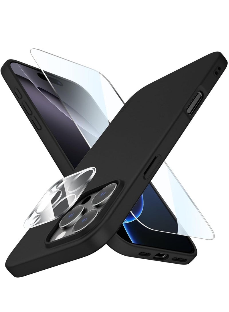 ELTRAZONE iPhone 16 Pro Max Black Case – Ultra-Thin Matte Cover with Camera Lens and Screen Protectors, Super Soft Touch, Anti-Scratch Shockproof Slim Design