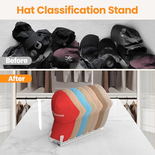 Nicetree Hat Organizer for Baseball Caps 2 Pcs No Install Acrylic Hat Racks for 14 Baseball Caps Storage Hat Stand for Caps Display and Organizer for Dresser Bedroom Closet Office - Image 3