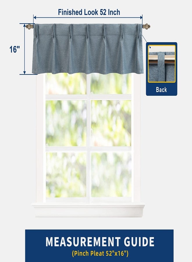 DriftAway Pinch Pleat Valance for Kitchen Window Blackout Faux Linen Textured Solid Valance for Living Room 16 Inch Farmhouse Linen Curtain Valance Window Treatment Back Tab 52x16 Dusty Blue - Image 4