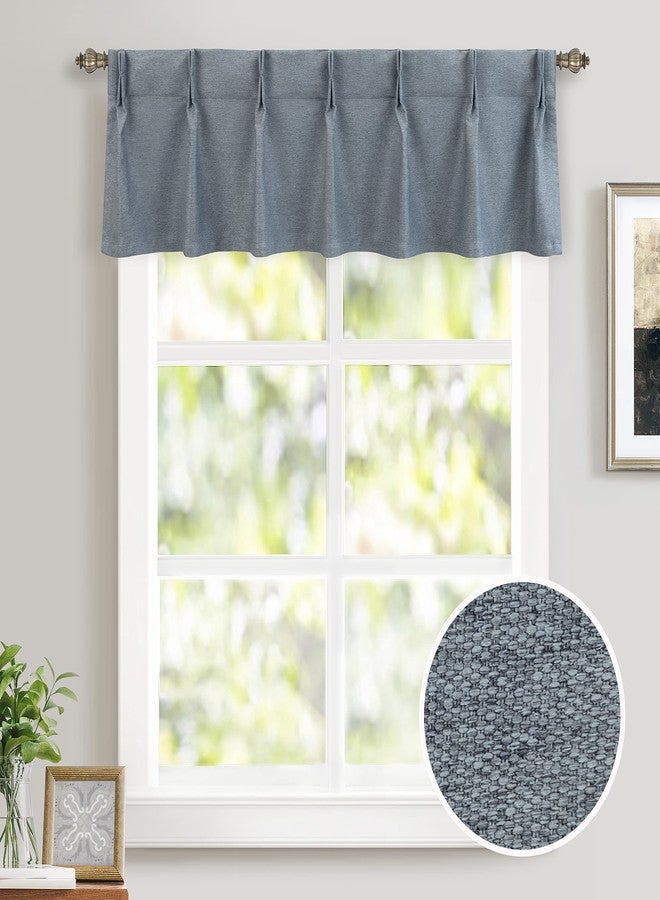 DriftAway Pinch Pleat Valance for Kitchen Window Blackout Faux Linen Textured Solid Valance for Living Room 16 Inch Farmhouse Linen Curtain Valance Window Treatment Back Tab 52x16 Dusty Blue - Image 2
