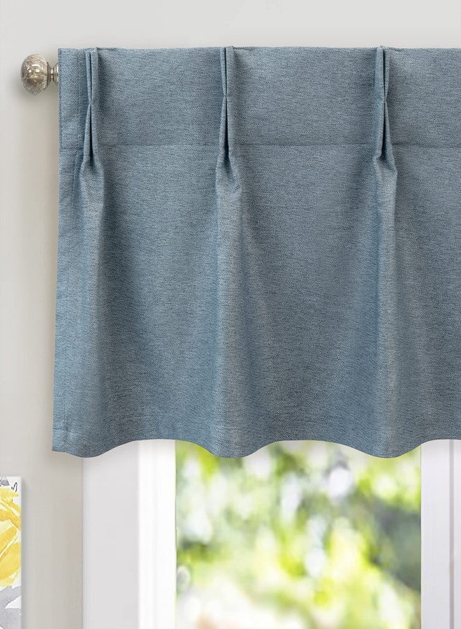 DriftAway Pinch Pleat Valance for Kitchen Window Blackout Faux Linen Textured Solid Valance for Living Room 16 Inch Farmhouse Linen Curtain Valance Window Treatment Back Tab 52x16 Dusty Blue - Image 1