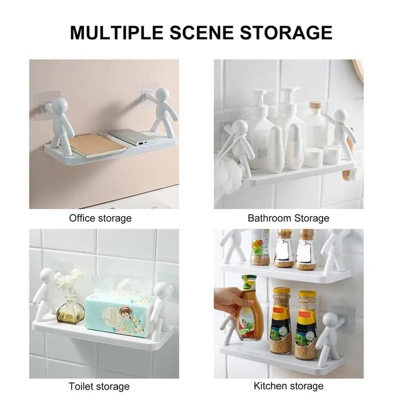 DUFFIX Wall Mounted Plastic Bathroom Shelf - Self Adhesive, No-Drill Storage Rack for Kitchen, Multipurpose Wall Mount Floating Shelf Rack - Image 4