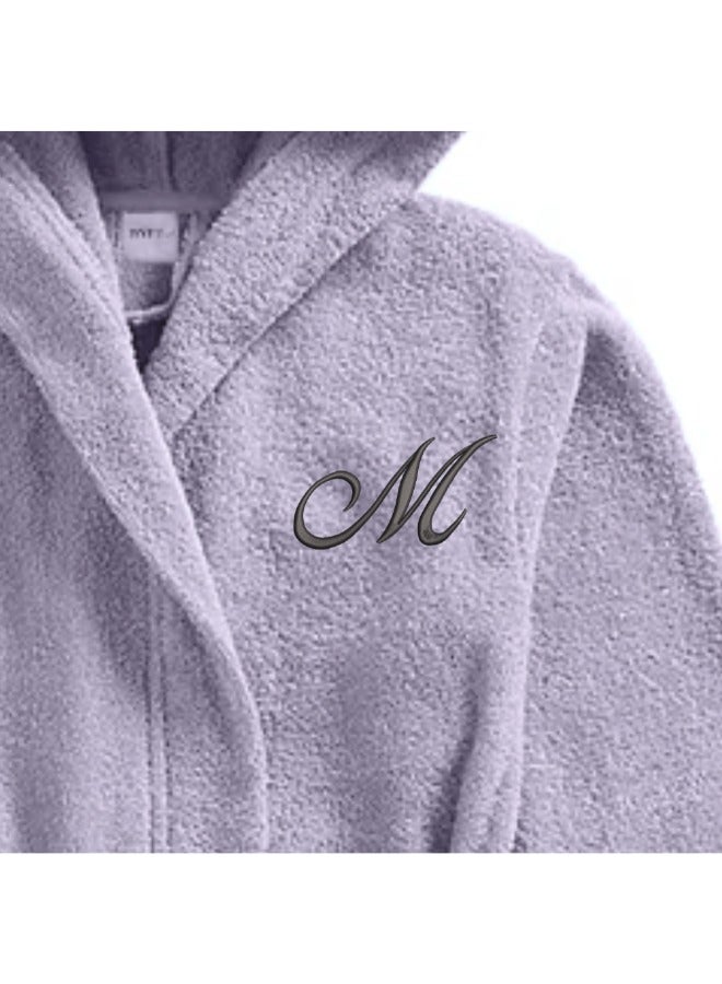 BYFT Daffodil (Lilac) Monogrammed 10 Year Kids Bathrobe (120 x 124 Cm) Hooded Terry Cotton Set of 01 - Letter "M" - Image 2