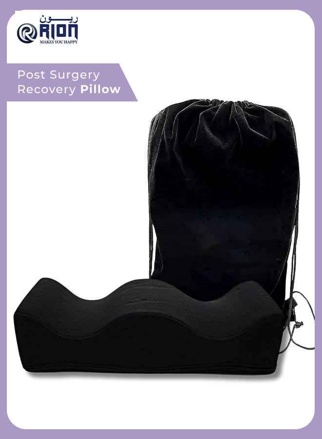 RION BBL Pillow After Surgery for Sitting | Post Butt Surgery Recovery Seat Cushion with Drawstring Bag | High-Density Foam Support for Car, Home and Office – Black - Image 1