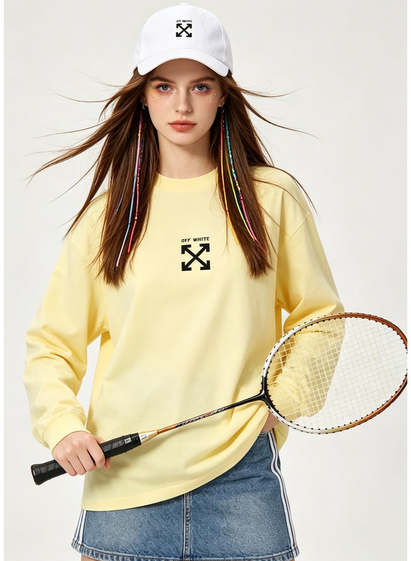 أوف-وايت OFF-WHITE couple spring and autumn heavy cotton loose long sleeve T-shirt for men and women - Image 2
