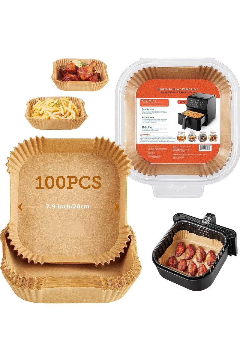 MOMENT 100pcs Air Fryer Disposable Paper Liner, Air Fryer Liners Square, Baking Paper for Air Fryer Water-proof, Parchment Paper for Baking Roasting Microwave,7.9 inch/20cm - Image 1