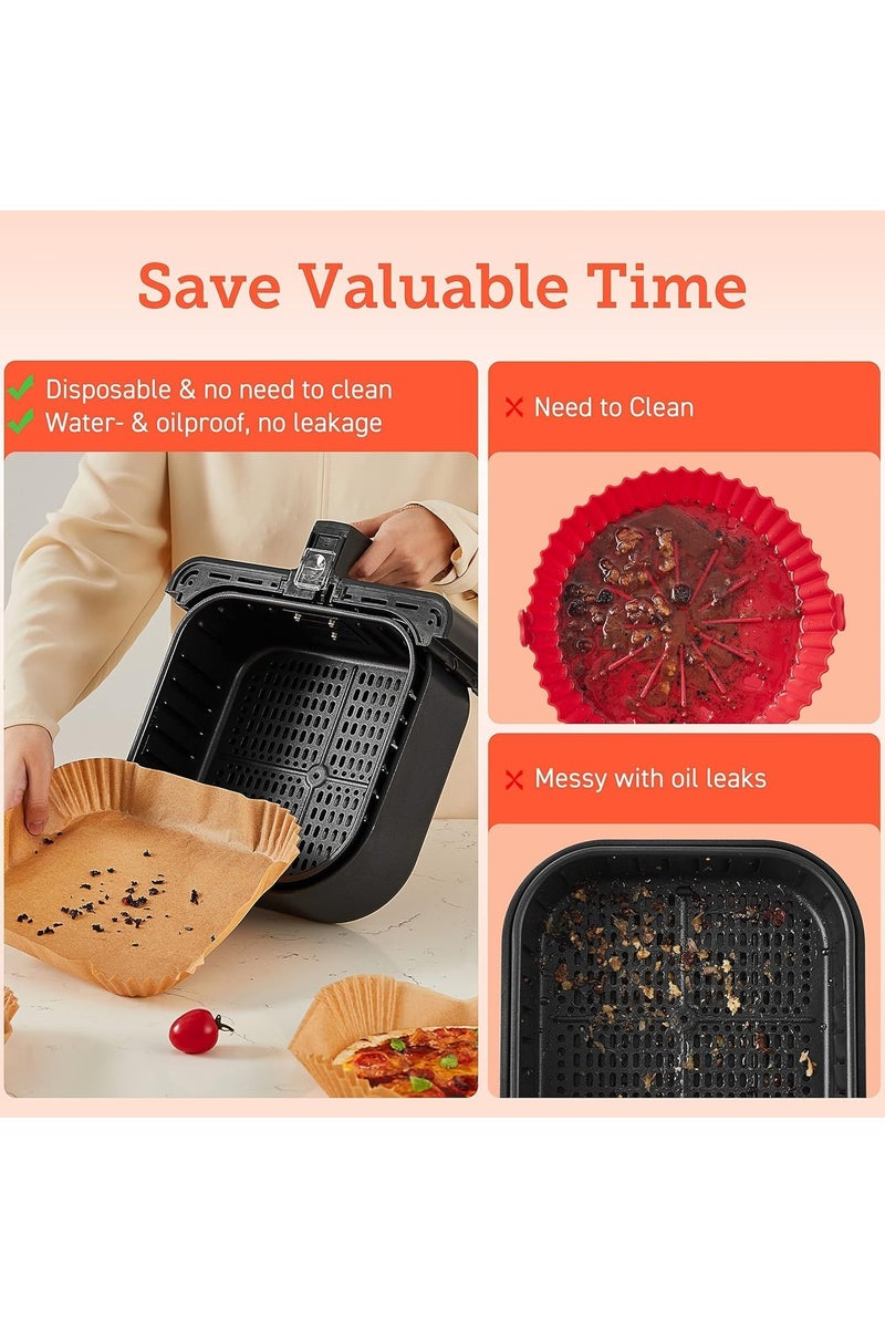 MOMENT 100pcs Air Fryer Disposable Paper Liner, Air Fryer Liners Square, Baking Paper for Air Fryer Water-proof, Parchment Paper for Baking Roasting Microwave,7.9 inch/20cm - Image 3