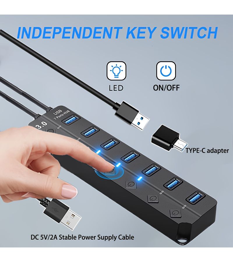 47.24 إنش موسع USB 3.0 مع 7 منافذ محول للهواتف الذكية والأجهزة اللوحية - Image 1