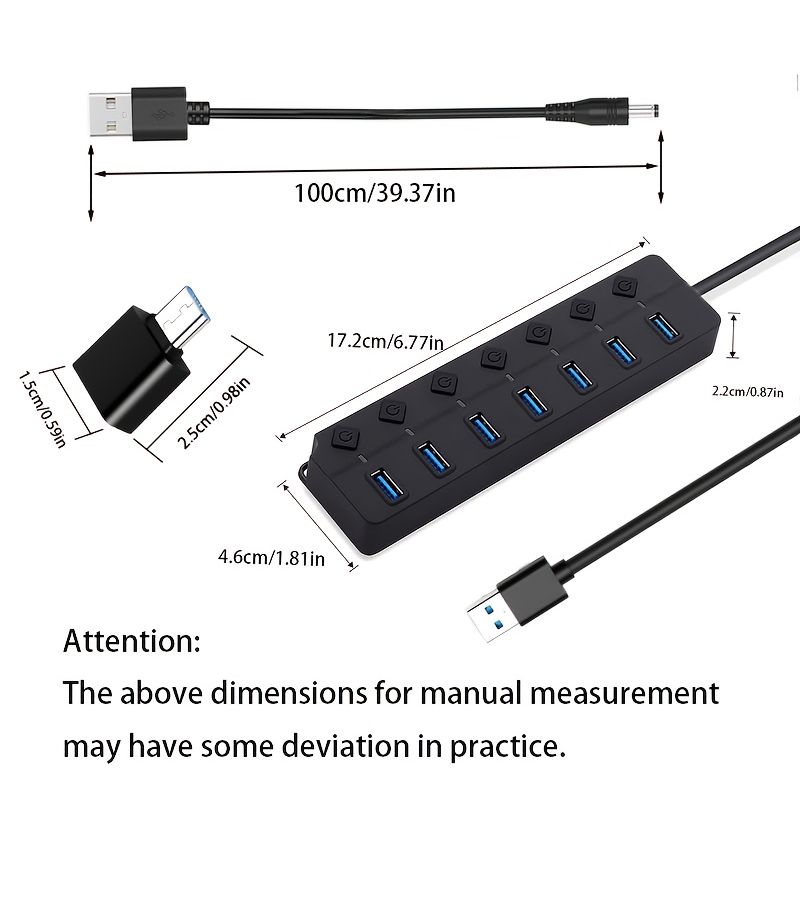 47.24 إنش موسع USB 3.0 مع 7 منافذ محول للهواتف الذكية والأجهزة اللوحية - Image 2