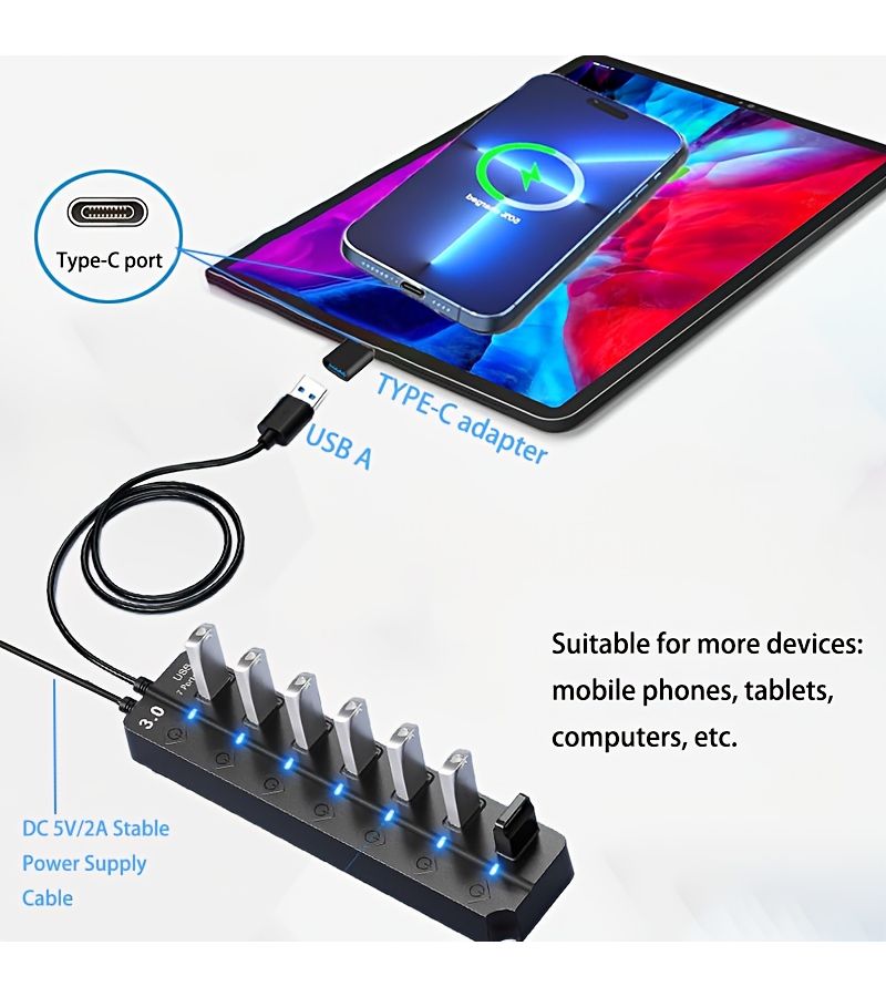47.24 إنش موسع USB 3.0 مع 7 منافذ محول للهواتف الذكية والأجهزة اللوحية - Image 5