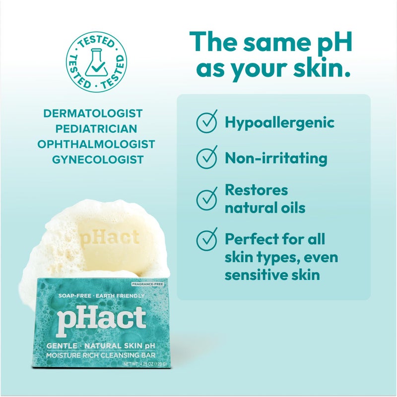 ANDREW LESSMAN pHact Moisture-Rich, Soap-Free Cleansing Bar. Natural Skin pH. Fragrance-Free. All Skin Types - Even Sensitive Skin. Hypoallergenic. Dermatologist Tested. 3 Pack 4.25 oz each - Image 4