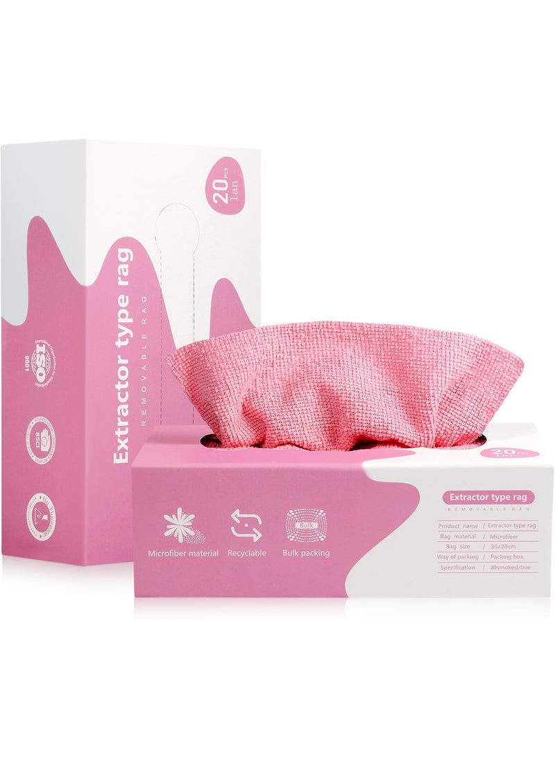 مناديل تنظيف مايكروفايبر بعلبة سحب – 20 قطعة قابلة للغسل وإعادة الاستخدام بدون وبر – امتصاص عالي – لون وردي للمطبخ والزجاج والسيارة والمنزل - Image 1