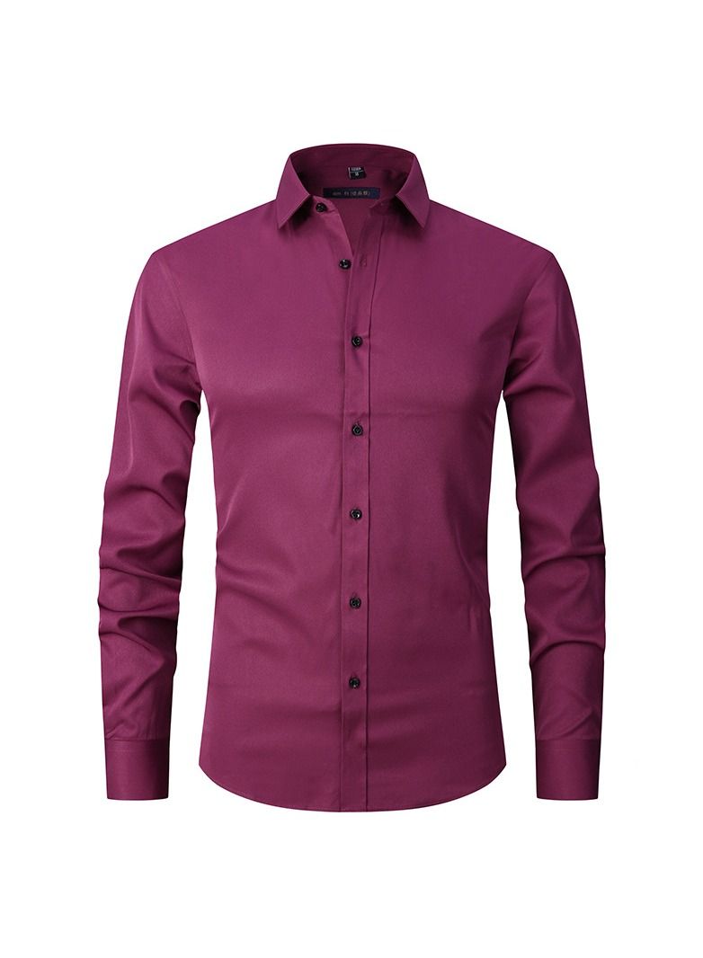 NIBEMINENT Thin Long Sleeved Slim Fitting Solid Color Men's Shirt  - Image 1