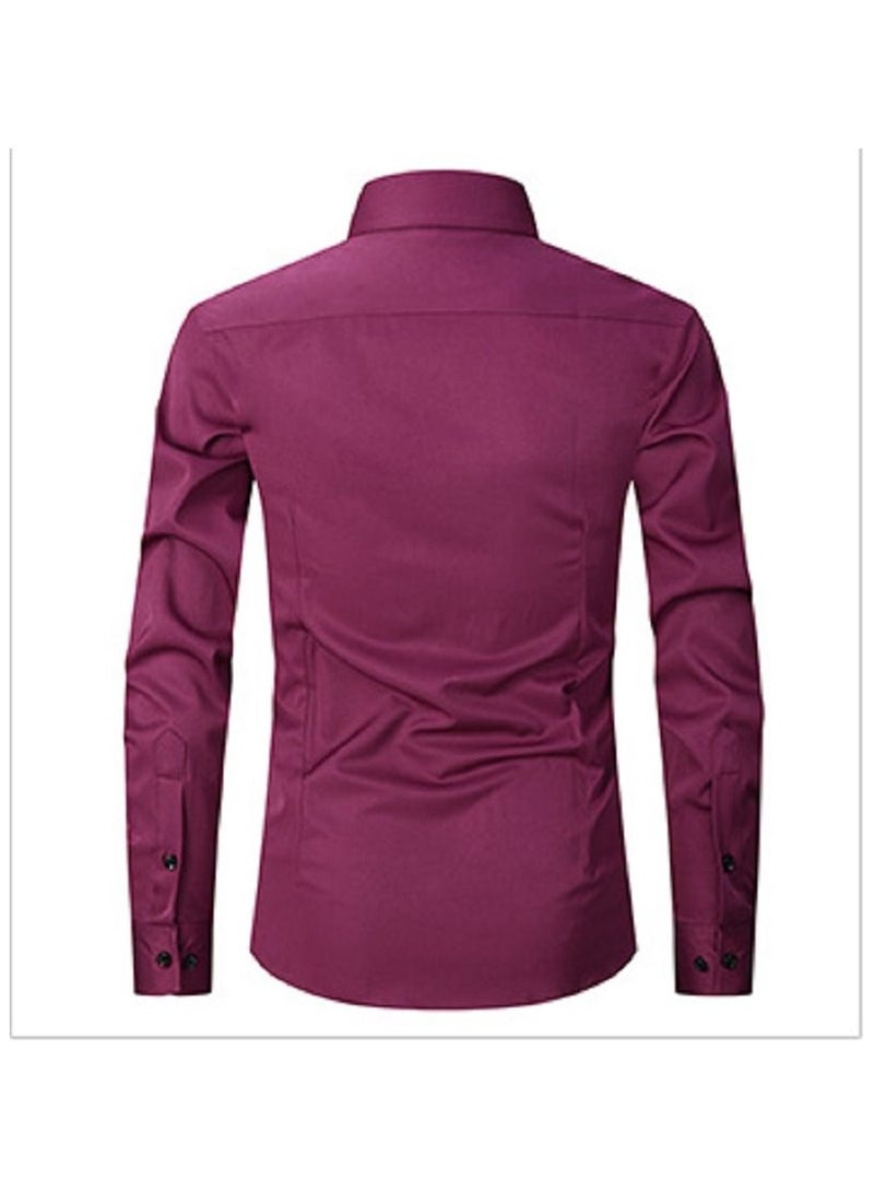 NIBEMINENT Thin Long Sleeved Slim Fitting Solid Color Men's Shirt  - Image 2