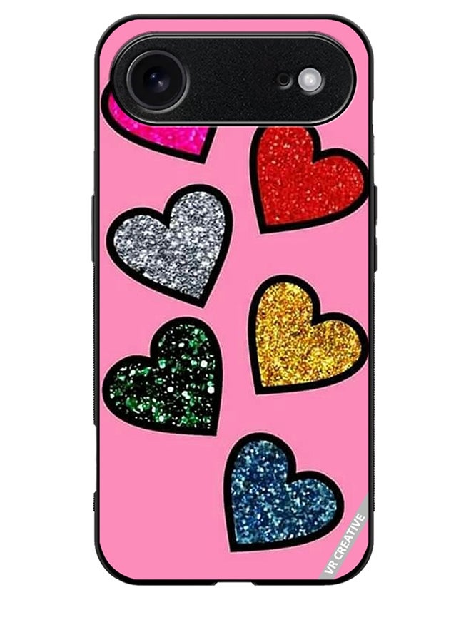 VR CREATIVE Protective Case Cover For Apple iPhone 17 Air Glitter Hearts In Pink Background Design Multicolour