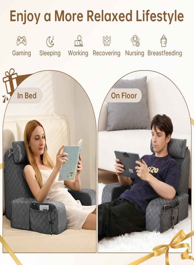 Vekkia Reading Pillow for Sitting in Bed Adult,Back Pillow for Sitting Up,Backrest Support Pillow with Arm Rest,Bed Chair Pillow with Big Pockets for Gaming,Watching TV in Floor,19in(Grace Grey) - Image 5