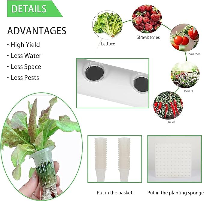 Meridian Hydroponics Growing System – 4 PVC Pipes, 36 Sites, Single‑Side Kit with Water Pipe - CT - Image 5