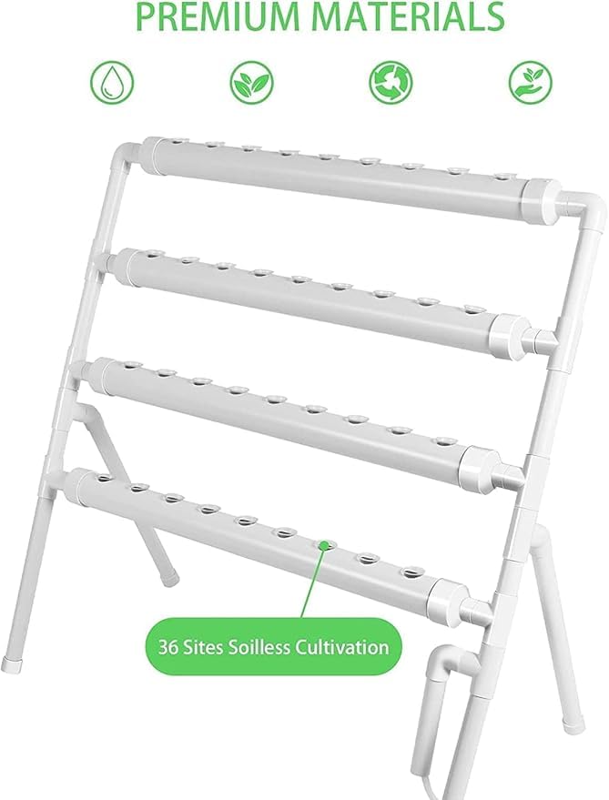 Meridian Hydroponics Growing System – 4 PVC Pipes, 36 Sites, Single‑Side Kit with Water Pipe - CT - Image 4
