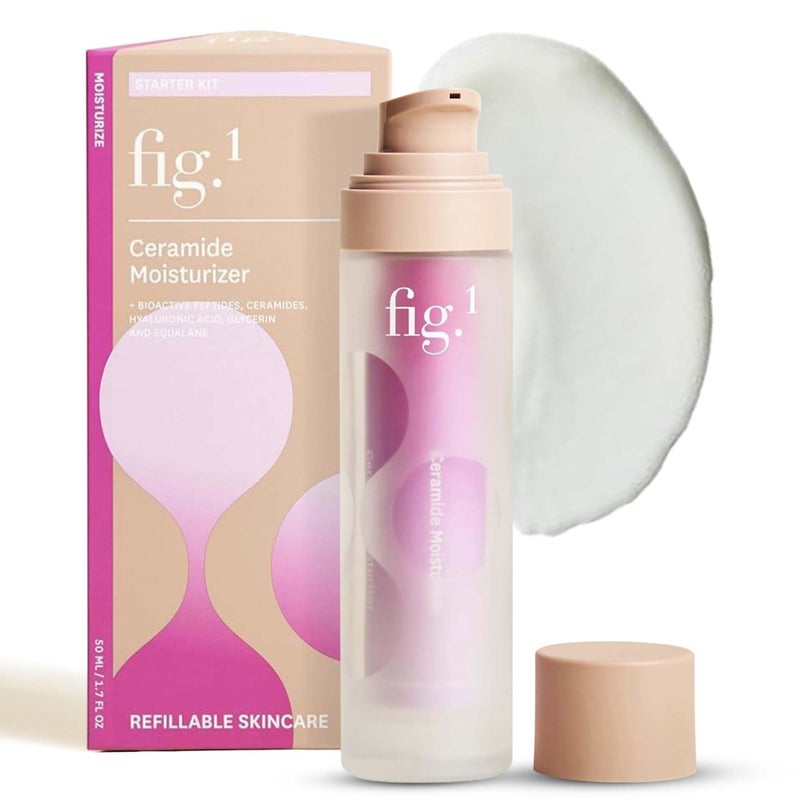 Fig1 Ceramide Face Moisturizer for Women Hydrating Daily Facial Moisturizer with Peptides Hyaluronic Acid Squalane Lightweight NonComedogenic FragranceFree Refillable 17 fl oz