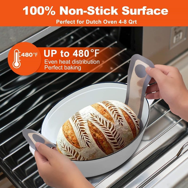 ZAKUDI Silicone Bread Sling Dutch Oven Liner NonStick Easy Clean Reusable Oval Silicone Bread Baking Mat with Long Handles Easy to Transfer Sourdough Bread 2 Gray Set - Image 2
