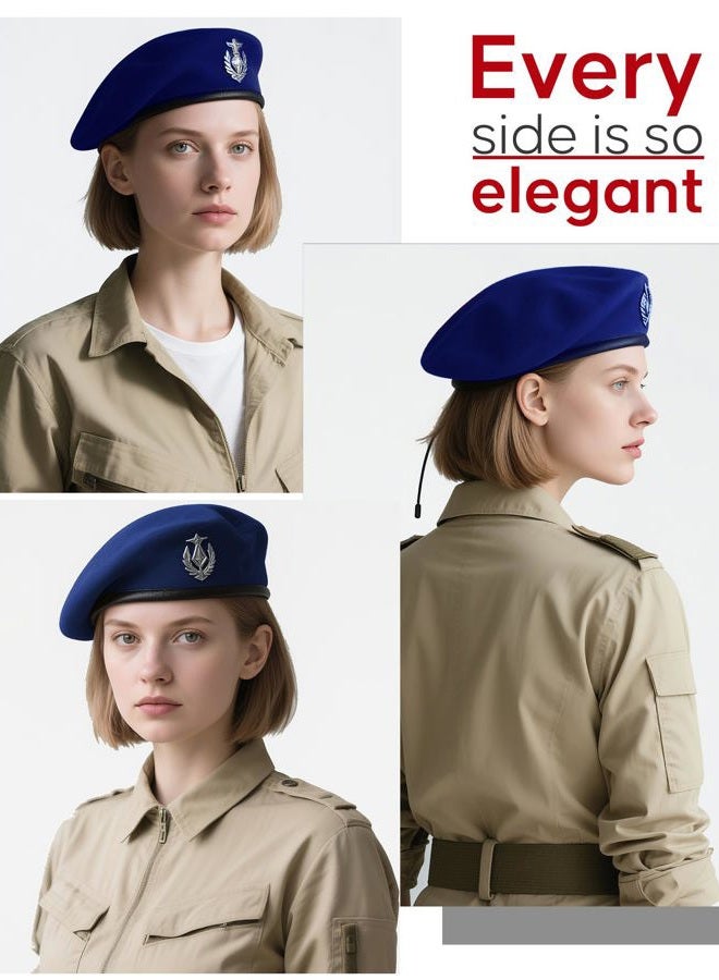 CKYPTFK Beret Hats for Women & Beret Hat Men - US Army Style 100% Wool Military Beret, Vintage British Officer Look., Sapphire Blue, L - Image 4
