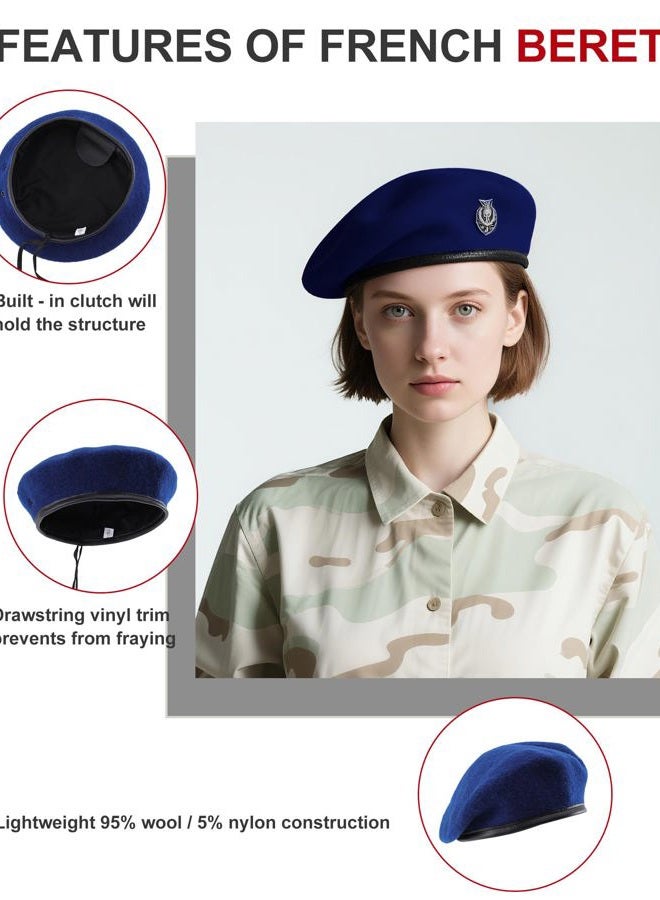 CKYPTFK Beret Hats for Women & Beret Hat Men - US Army Style 100% Wool Military Beret, Vintage British Officer Look., Sapphire Blue, L - Image 3