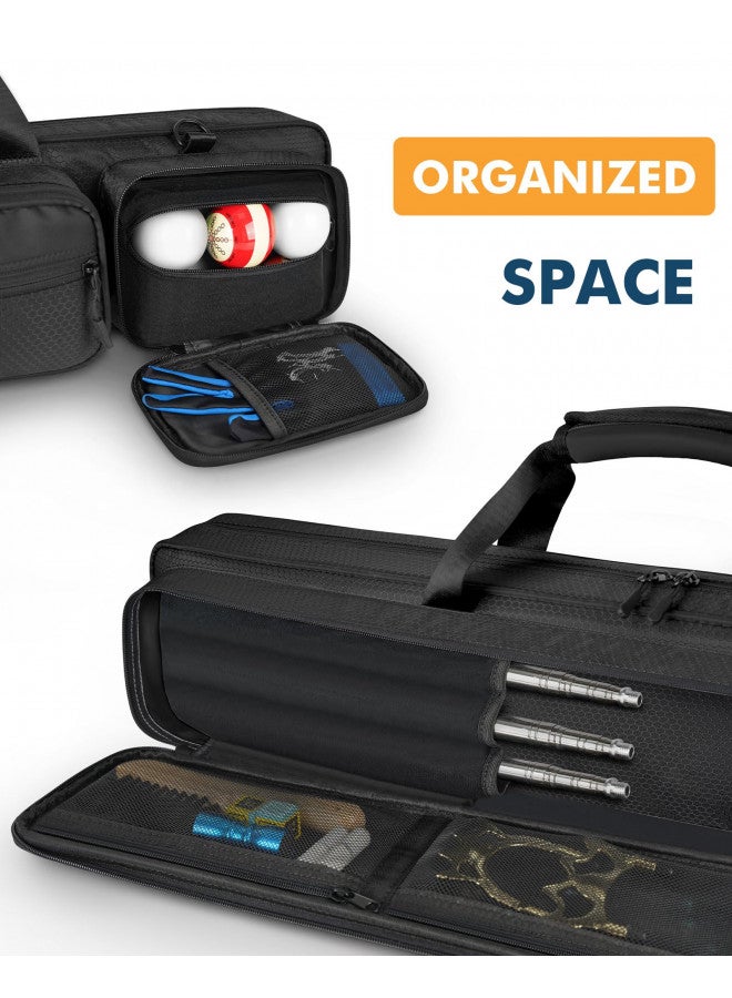 PEKREWS Pool Cue Case, Pool Stick Case 4x5 with Multiple Pockets Holds 4 Butts 5 Shafts, Soft Padded Sturdy Pool Cue Bag, Billiard Cue Backpack with Adjustable Shoulder Straps for Men and Women - Image 3