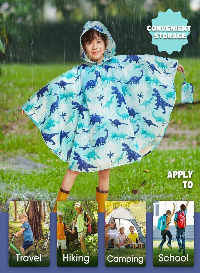 WAWSAM Lightweight Boys&Girls Rain Poncho Waterproof Toddler Raincoat Reusable Kids Portable Dinosaur Rain Slicker Outwear with Pouch Youth Rainbow Rain Jacket with Hood for School Travel Camping - Image 4