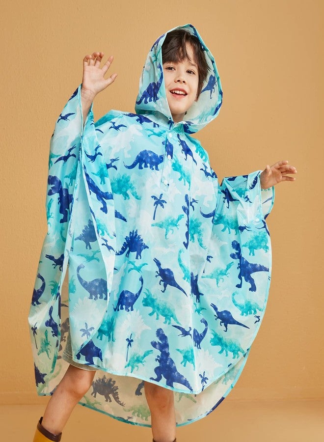 WAWSAM Lightweight Boys&Girls Rain Poncho Waterproof Toddler Raincoat Reusable Kids Portable Dinosaur Rain Slicker Outwear with Pouch Youth Rainbow Rain Jacket with Hood for School Travel Camping - Image 3