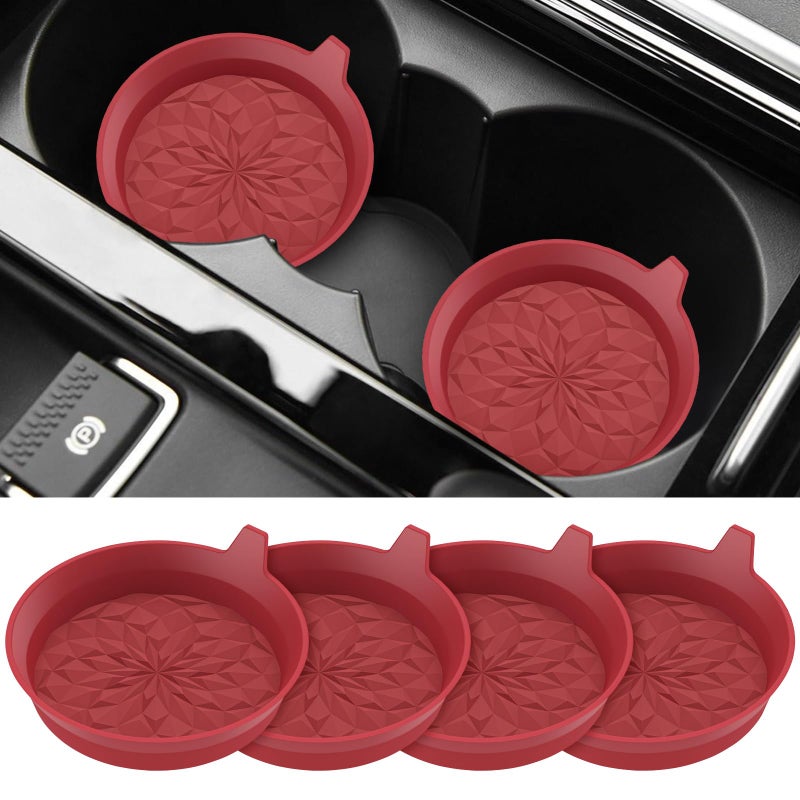 ME.FAN Car Cup Coasters [4 Pack] Silicone Car Coasters/Automotive Cup Mats - Universal Non-Slip Recessed Car Interior Accessories - Car Cup Holder Insert Coasters Wine Red - Image 1