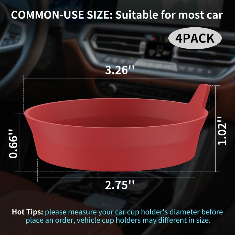 ME.FAN Car Cup Coasters [4 Pack] Silicone Car Coasters/Automotive Cup Mats - Universal Non-Slip Recessed Car Interior Accessories - Car Cup Holder Insert Coasters Wine Red - Image 2