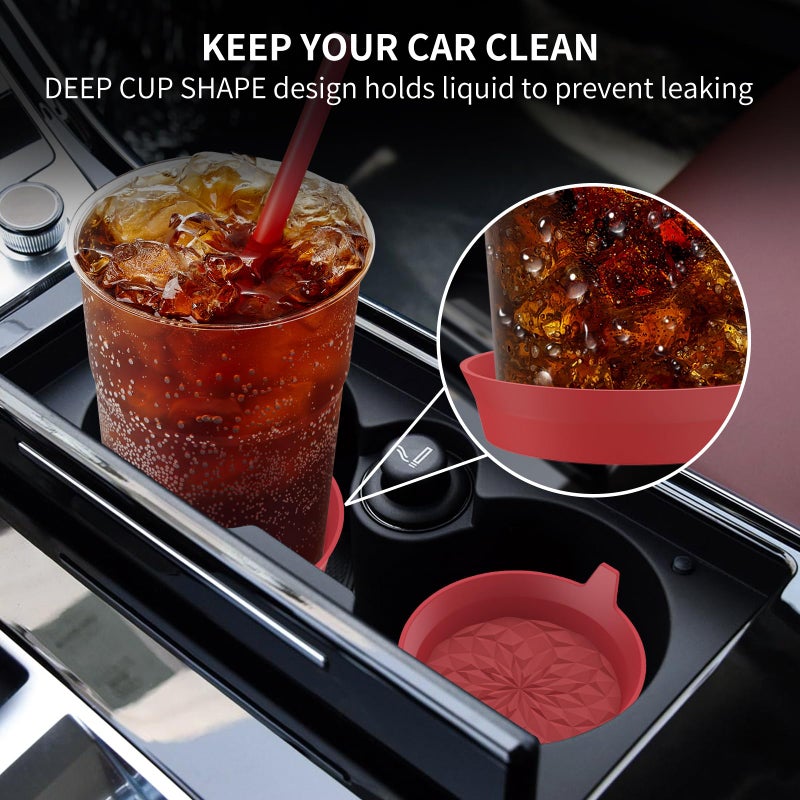 ME.FAN Car Cup Coasters [4 Pack] Silicone Car Coasters/Automotive Cup Mats - Universal Non-Slip Recessed Car Interior Accessories - Car Cup Holder Insert Coasters Wine Red - Image 3