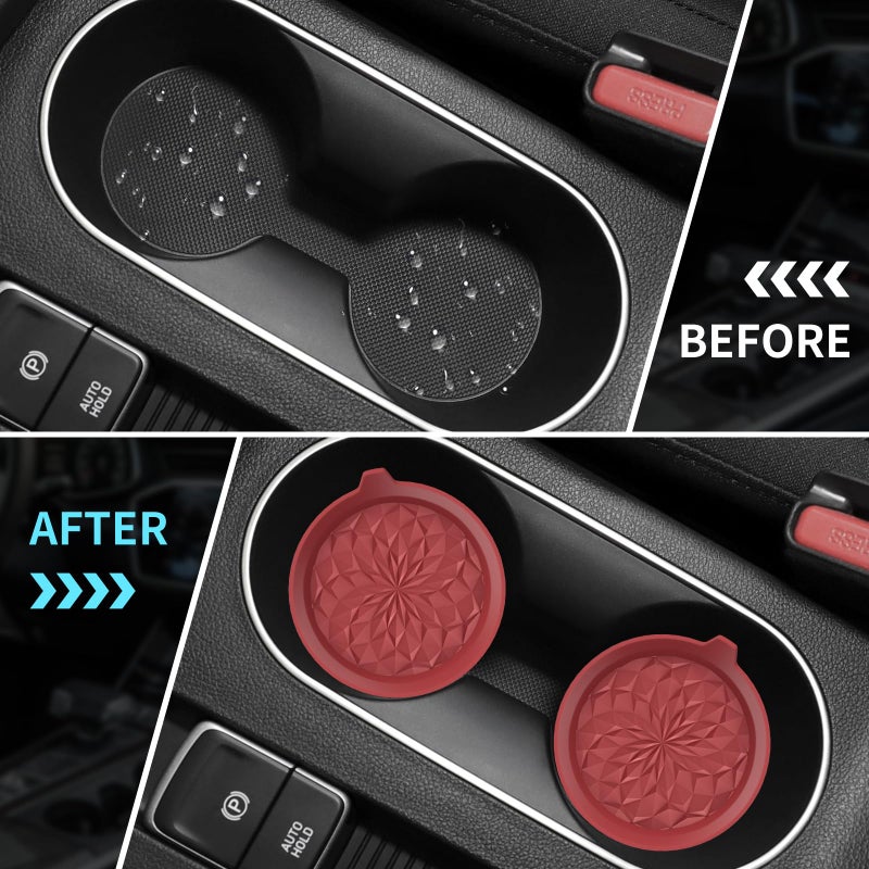 ME.FAN Car Cup Coasters [4 Pack] Silicone Car Coasters/Automotive Cup Mats - Universal Non-Slip Recessed Car Interior Accessories - Car Cup Holder Insert Coasters Wine Red - Image 5