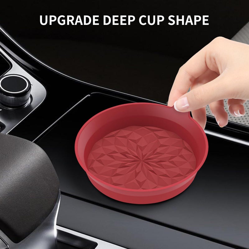 ME.FAN Car Cup Coasters [4 Pack] Silicone Car Coasters/Automotive Cup Mats - Universal Non-Slip Recessed Car Interior Accessories - Car Cup Holder Insert Coasters Wine Red - Image 4