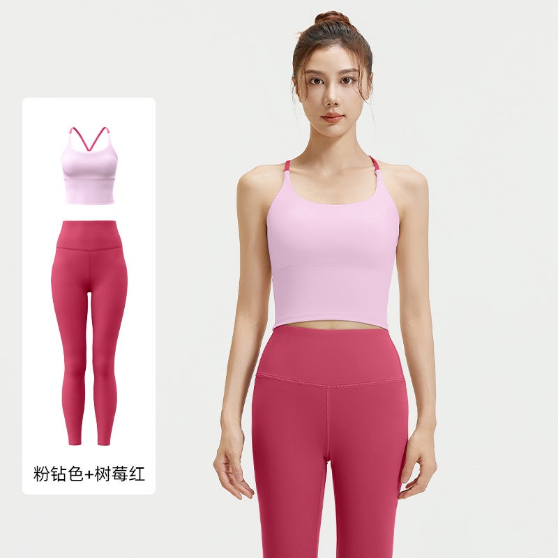 Generic Seamless Yoga Set Activewear Womens Sport Tank Top Pink diamond + raspberry red 