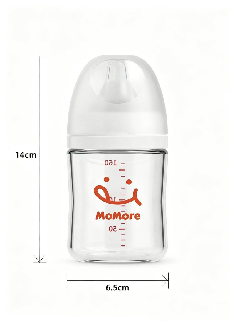 MoMore Glass Baby Feeding Bottles (Pack of 2) 160ml - Anti-Colic Wide Neck with Natural Breast-Like Nipple for Infants 1M+ - BPA Free, Slow Flow, Heat Resistant & Easy to Clean Nursing Set - Image 5