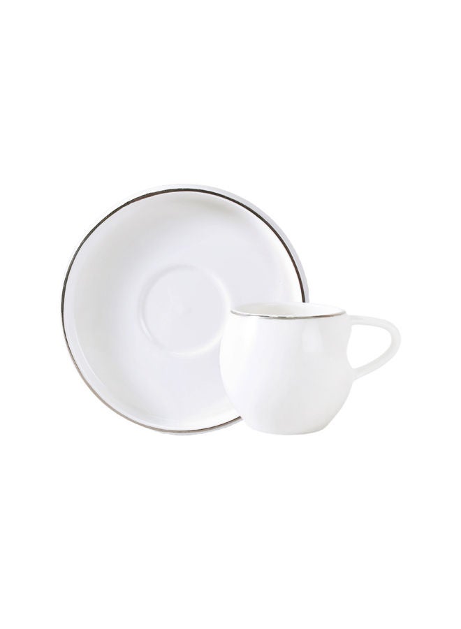 Celia 12-Piece Porcelain Coffee Cup & Saucer Set 85 ML White/Silver, Set for 6 People - Image 2